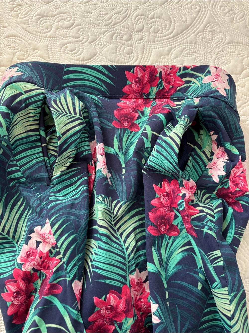 Tommy Bahama Tropical Navy Mini skorts with Pink & Green Floral Print - Picture 5 of 11